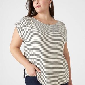 Lane Bryant Relaxed Pleat Cap-Sleeve Boatneck Top